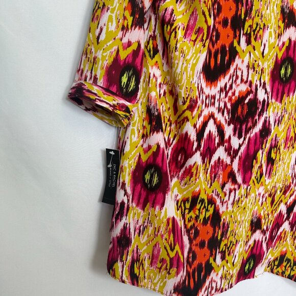 Zac & Rachel Multicolored Abstract Print High-Low Tunic Top, 3/4 Sleeve, V-neck - Picture 2 of 9